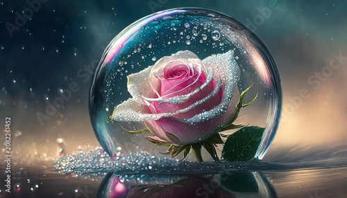 Dew-kissed rose in orb