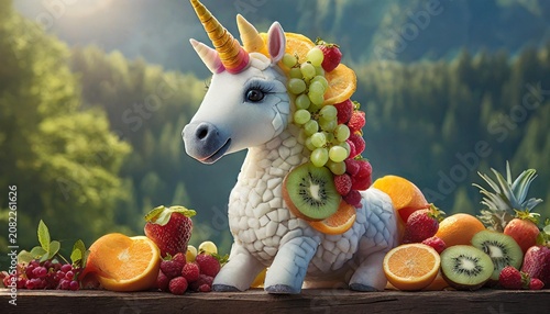 Fruit-adorned unicorn figurine