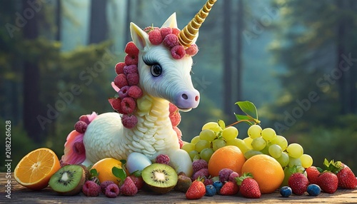 Fruit-adorned unicorn figurine