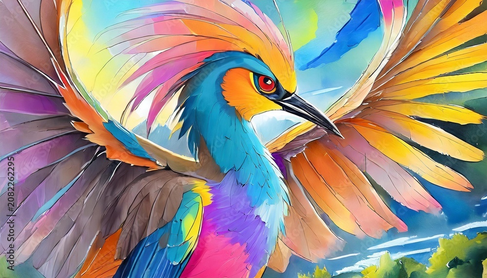 Fototapeta premium Rainbow bird, wings spread