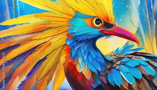 Vibrant bird with golden crest and blue feathers
