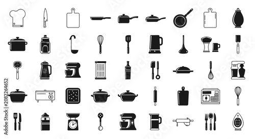 Fotografie Kitchen utensils and tools icons for cooking