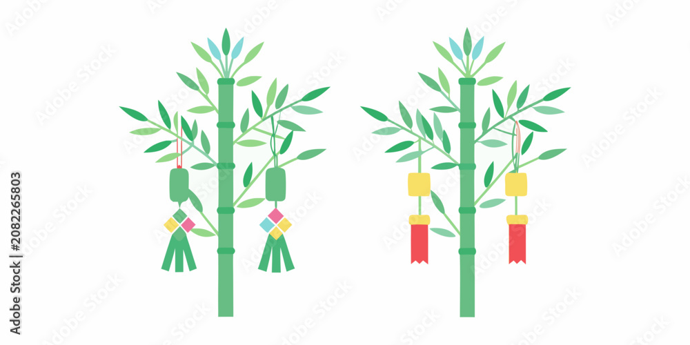 Fototapeta premium Tanabata Festival Bamboo Decorations Flat Vector Illustration