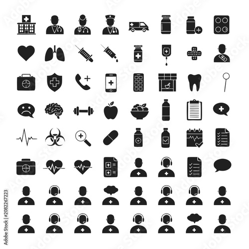60 Medical Healthcare Outline Vector Icons Set – Hospital, Doctor, Nurse and Emergency Symbols