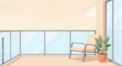 Minimalist Modern Apartment Balcony Flat Illustration