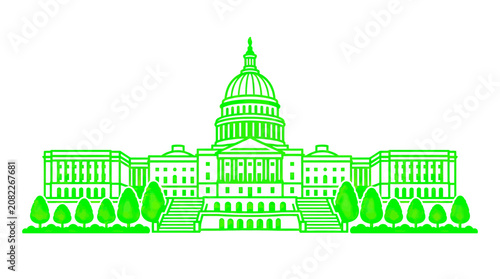 United States Capitol Building Line Art Illustration Green