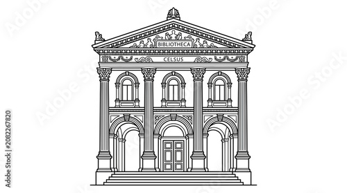 Library of Celsus Facade Outline Drawing