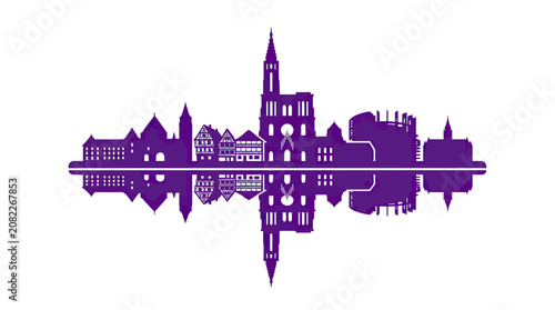 Purple Skyline Silhouette of Historic Buildings with Reflection