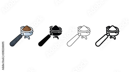 Various coffee portafilter icons set for espresso machines design