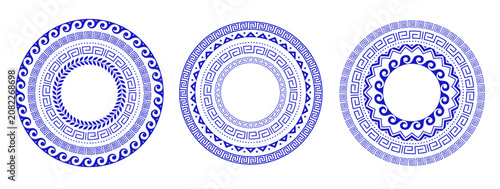 Canvastavla Round decorative Greek mandala collection with geometric meander borders and Mediterranean ornament