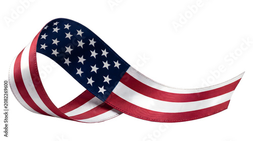 Foto American flag printed on a twisted satin ribbon showing stars and red and white