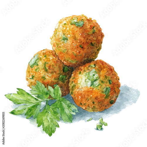 Canvas Print Falafel watercolor vector illustration, high-quality artwork isolated on a pure white background