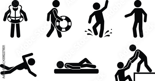 Obraz na plátně Black silhouette icons depicting various lifesaving actions