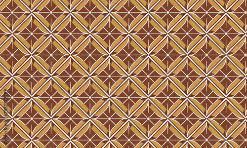 Seamless Batik-Inspired Woven Leaf Geometric Vector Pattern in Brown and Gold
