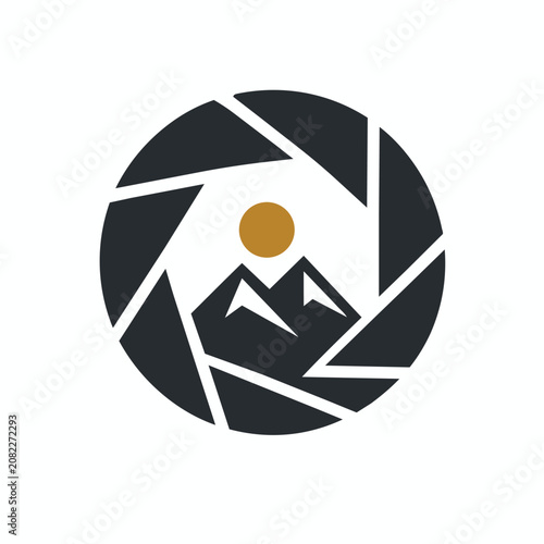 Modern Camera Shutter Mountain Photography Logo Flat Vector Icon