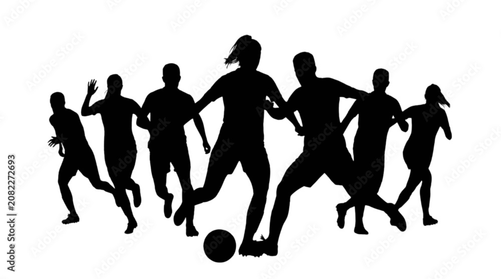 Obraz premium Group of soccer players playing a match together