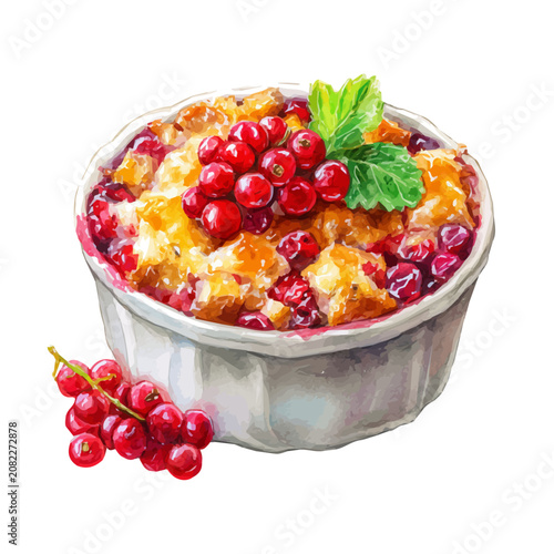 Quadro su tela Stylized watercolor Fruit Cobbler vector, modern artistic illustration with high-quality details on a pure white background