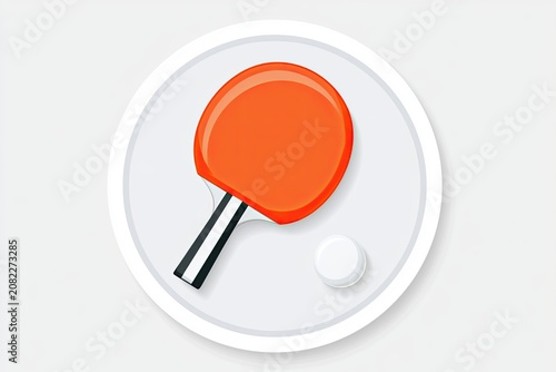 Stock illustration of a table tennis paddle and a white ball on a circular background, featuring a clean and minimalistic design suitable for sports-related themes