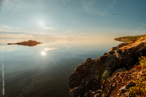 Beautiful sunset over Lake Vattern in Hastholmen, Sweden.