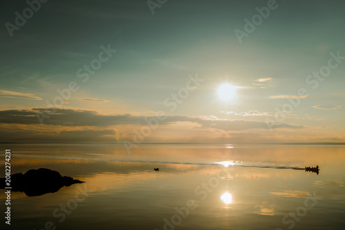 Beautiful sunset over Lake Vattern in Hastholmen, Sweden.