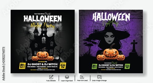 Obraz na plátně Halloween night party Social media posts, banner ads template designswith haunte
