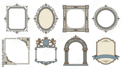 Ornate Decorative Frames Collection: Vintage Borders, Arches, and Crests