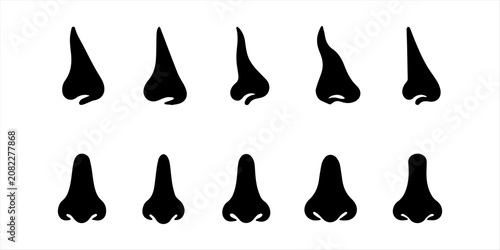 Photos Human Nose Silhouette Vector Set – Minimal Black Nose Icons Collection for Face Anatomy, Beauty, Cosmetic and Medical Design