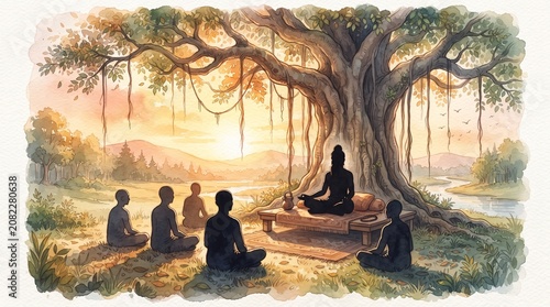 Happy guru purnima card design with a Guru Purnima blessing a disciples.