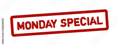 Monday Special Rubber Stamp Badge – Red Grunge Promotional Sale Label, Weekly Offer Discount Sticker, Distressed Vector Illustration