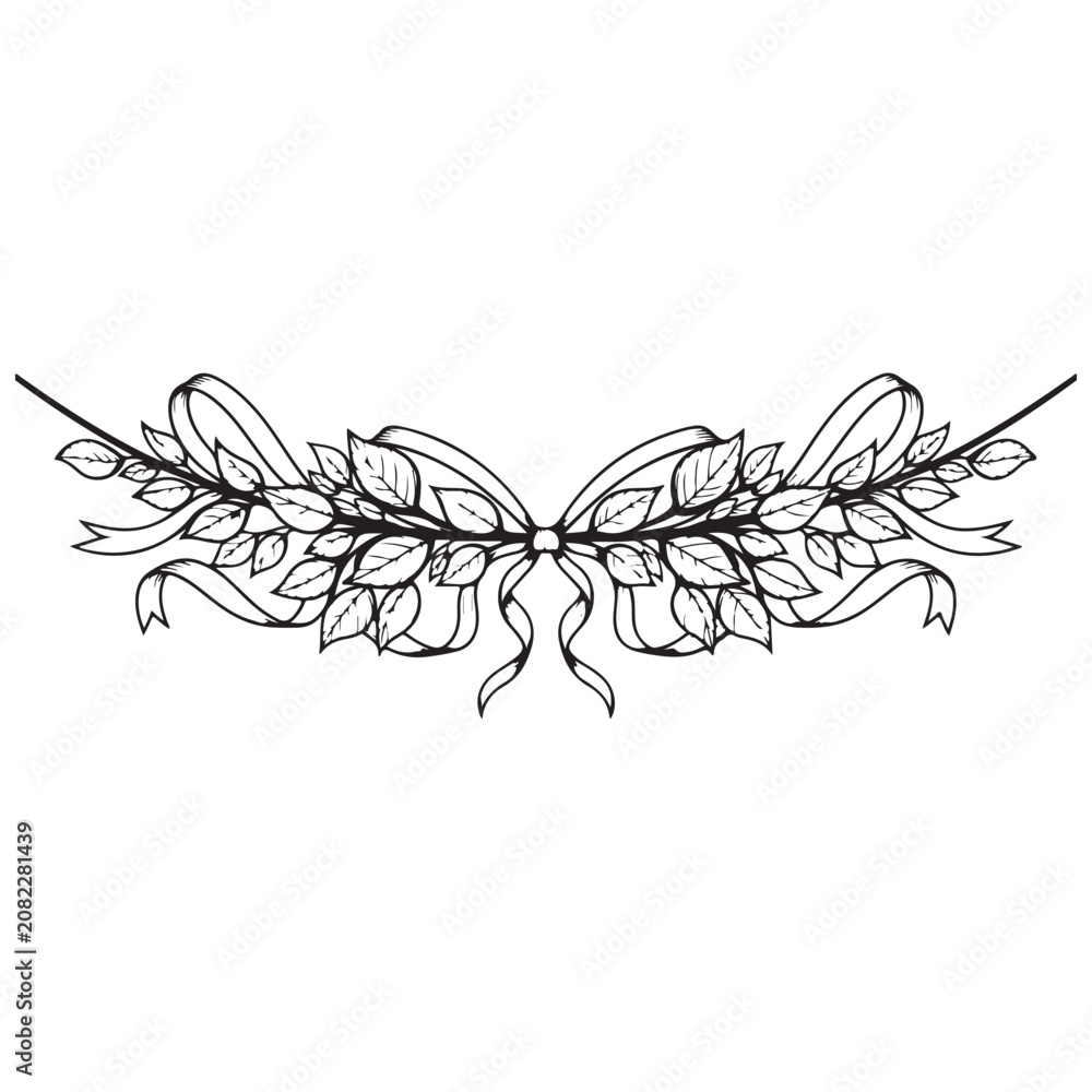 Fototapeta premium Hand drawn laurel garland illustration with ribbons and leaves for vintage decorative border and certificate design
