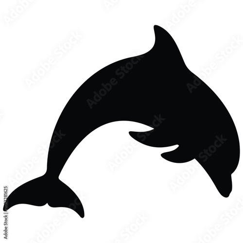 Playful bottlenose dolphin swimming in ocean silhouette vector illustration design element.