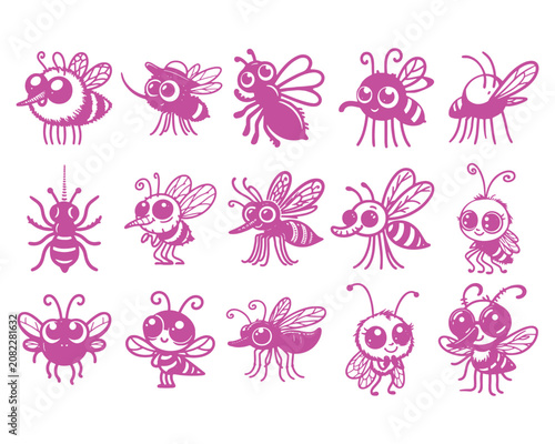 Cute Cartoon Insect Character Icon Set