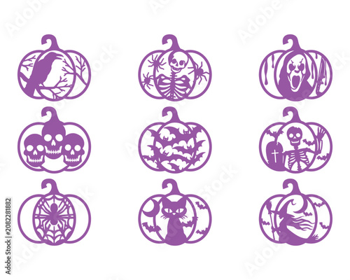 Halloween Pumpkin Face Character Icon Set