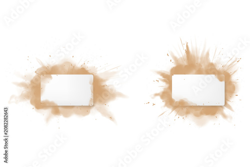 Grungy white text boxes, brown ink splatter effects, abstract backgrounds, design elements, templates