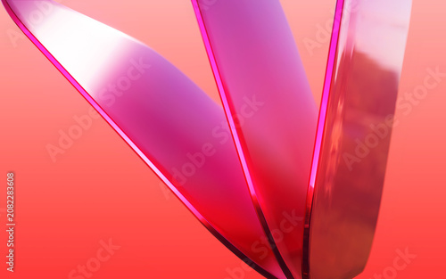 Abstract 3D geometric composition with transparent red glass shapes and smooth gradient background