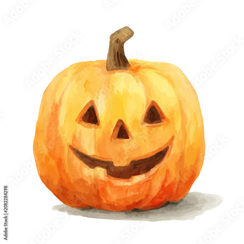 Obraz na plátne Stylized watercolor Jack-o-lantern vector, modern artistic illustration with high-quality details on a pure white background