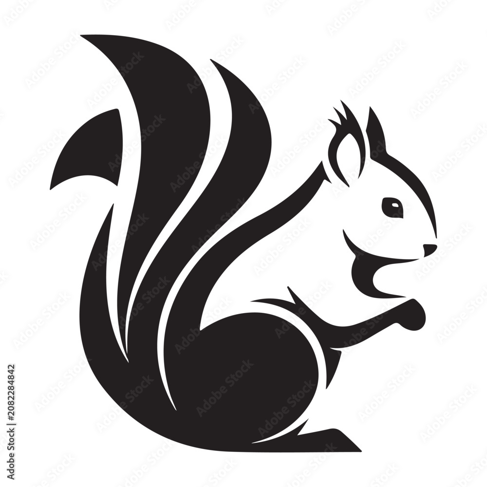 Obraz premium Squirrel vector icon with bushy tail and minimalist silhouette design for nature branding