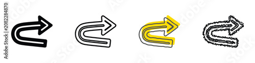 Fotografie A collection of four distinct arrow graphics, each representing a U-turn or reve