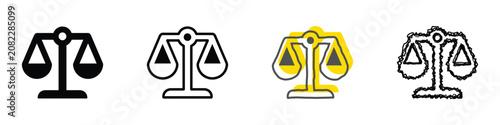Fotografía A collection of four distinct visual representations of the balance scale, symbo