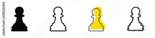 Foto A collection of four chess pawn icons showcasing a solid black silhouette, a cle