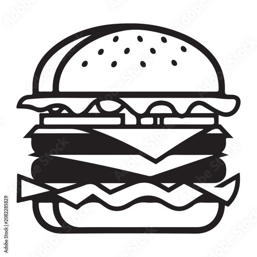 Hamburger vector icon with sesame bun cheese and lettuce layers for fast food menu and restaurant branding