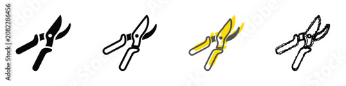Foto A collection of four distinct graphic representations of pruning shears, showcas