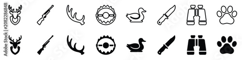 Tableau sur toile A set of graphic symbols representing various elements associated with hunting a