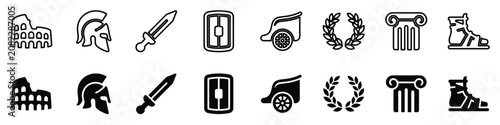 Photos A set of classic Roman symbols including the Colosseum, helmet, sword, shield, c