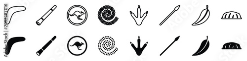Φωτογραφία A visual compilation of iconic Australian Aboriginal symbols including a boomera
