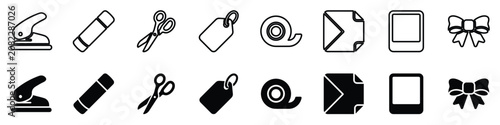 Canvastavla Collection of simple graphic symbols representing office and crafting supplies,
