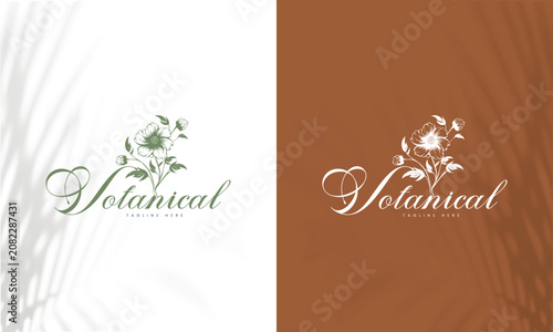 Floral element Botanical Hand Drawn Logo with Wild Flower and Leaves. Logo for spa and beauty salon, boutique, organic shop, wedding, floral designer, interior, photography, cosmetic
