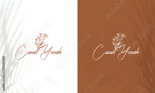 Floral element Botanical Hand Drawn Logo with Wild Flower and Leaves. Logo for spa and beauty salon, boutique, organic shop, wedding, floral designer, interior, photography, cosmetic