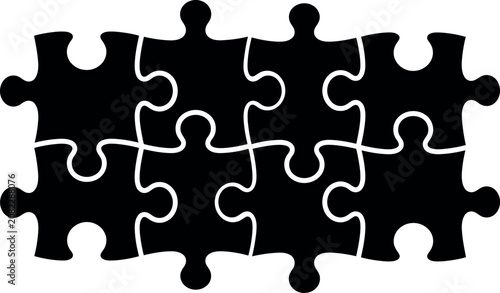 Puzzle Piece Set Icon with Bold Black Shapes and White Outline Connectivity for Teamwork and Problem Solving Concept