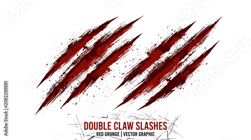 Red double claw slash marks with grunge effect on for aggressive design